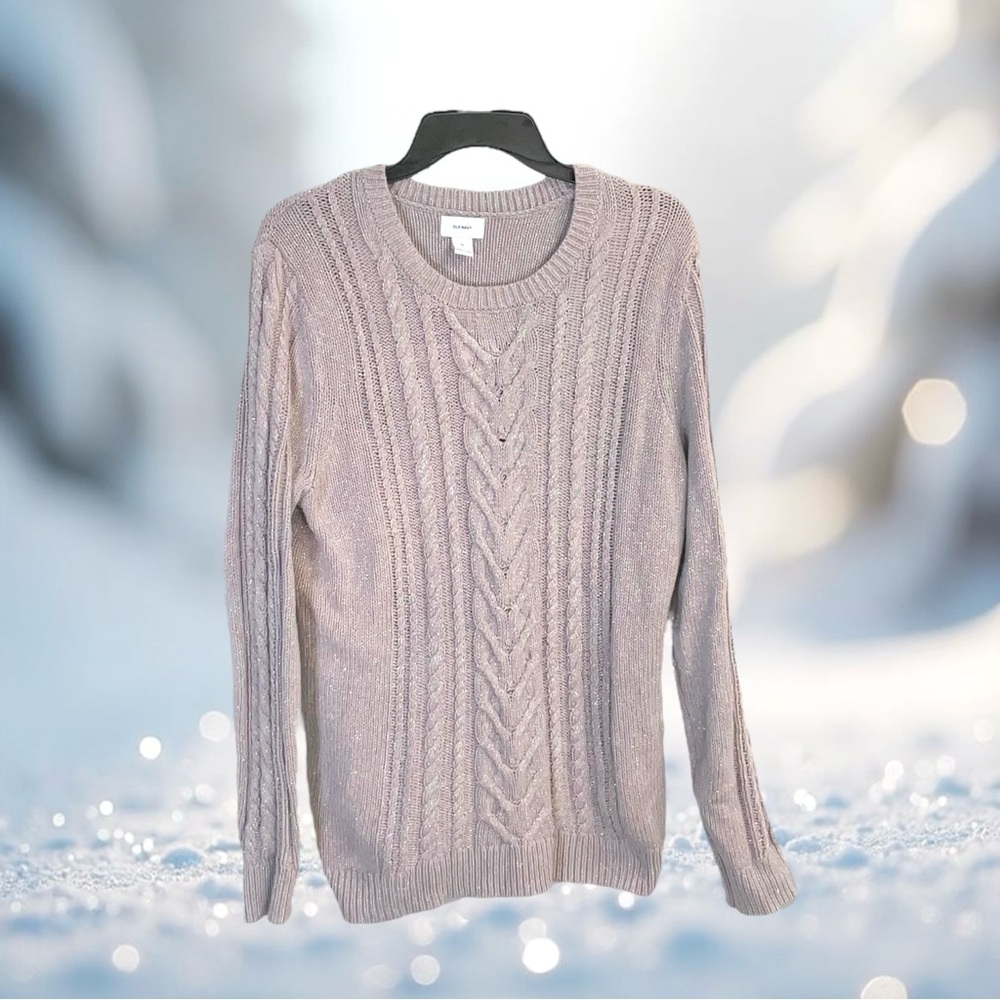 Old Navy Mauve Lavender, Gray, Metallic Silver Pullover Sweater Women XL